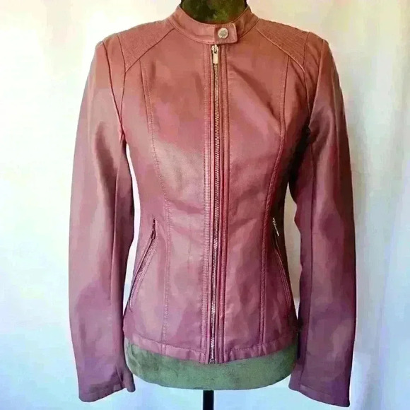 ✨Like New✨ Express Vegan Leather Mixed Media Jacket, Mauve , Size Small - Picture 2 of 6